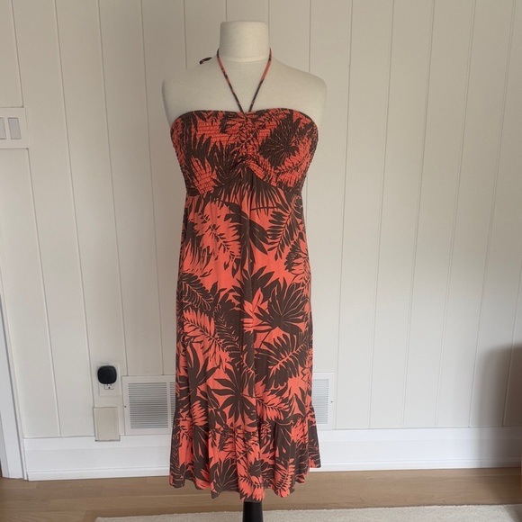 Tommy Bahama Dresses & Skirts - Tommy Bahama Coral Brown Palm Print Halter Dress Size M | Tropical Resort Style